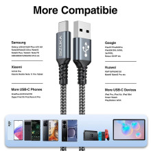 Cable de carga  rápida en nailon USB C- Protección de sobrecarga