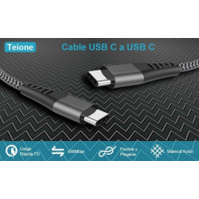 Cable USB C Carga Rapida 3M. USB C a USB C 60W