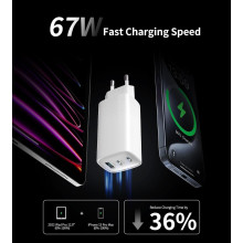Cargador rapido USB C 67W de 3 puertos GaN