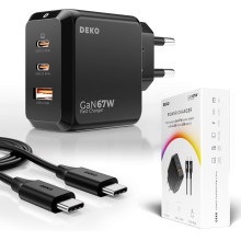 Cargador de carga rápida con 3 entradas, 2 tipo C y otra A con cable.