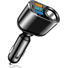 Cargador Mechero Coche, QC3.0+2.4A+Type-C con voltimetro