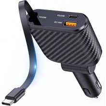 Cargador de coche de tres tomas con cable retractil