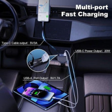 Cargador de coche de tres tomas con cable retractil