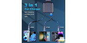 Cargador de coche de tres tomas con cable retractil
