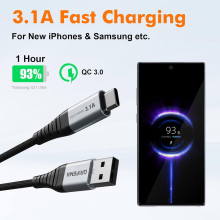 Cable USB-A a USB-C  2m. Trenzado  con Soporte QC3.0