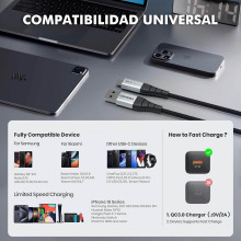 Cable USB-A a USB-C  2m. Trenzado  con Soporte QC3.0
