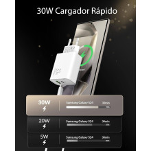 Cargador rápido de 30W 2-puertos USB C y A