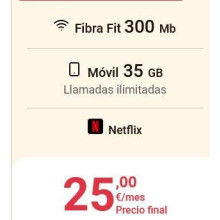 Fibra Lowi 300Mb  +Móvil 35Gb +Netflix