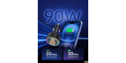 Cargador de coche con carga rápida 90W, 12V. 2 USB-A 2 USB-C