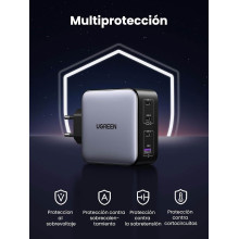 Cargador de pared USB C GAN 4 Puertos carga rápida 100W