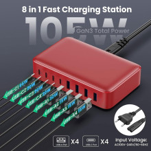Cargador USB C de 105W, 8 puertos, GAN III