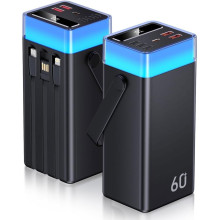 Batería Externa Portátil con Cable USB 3 tomas. 60000mAh
