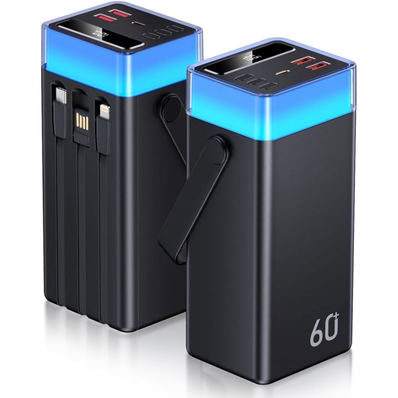 Batería Externa Portátil con Cable USB 3 tomas. 60000mAh