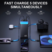 Batería Externa Portátil con Cable USB 3 tomas. 60000mAh