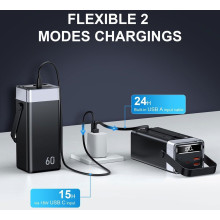 Batería Externa Portátil con Cable USB 3 tomas. 60000mAh