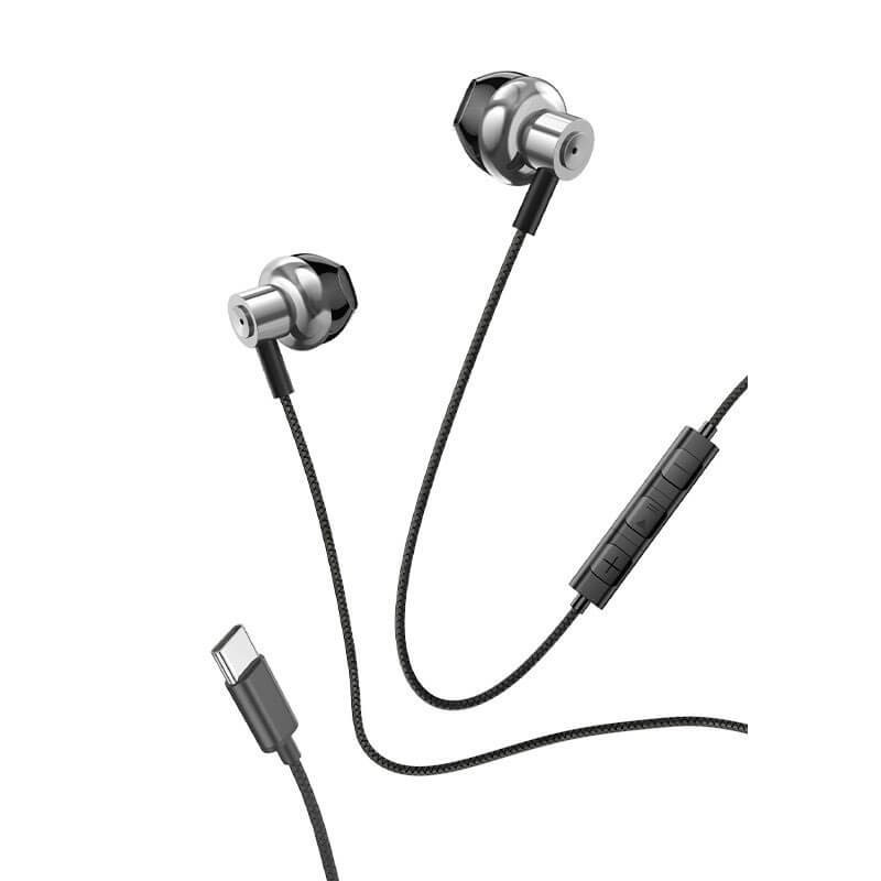 Auriculares botón  estereo tipo-C Con micro (plata metalica)