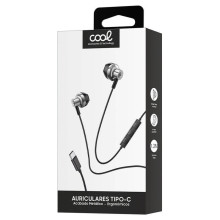Auriculares botón  estereo tipo-C Con micro (plata metalica).Caja