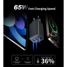 Cargador 3 puertos rápido 65W USB
