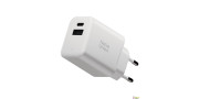 Cargador rápido GaN PD 45W puertos USB-C y USB-A blanco