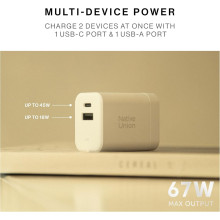 Cargador rápido GaN PD 45W puertos USB-C y USB-A blanco
