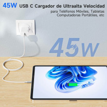 Cargador USB C de 45W  superrápido con cable nylon