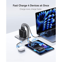 Cargador rápido USB C 140W, 3 Puertos USB C, 1 USB A