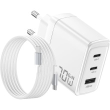 Cargador ultra rápido USB C 70W  3 Puertos PD3.0 & QC3.0 con cable