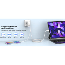 Cargador USB C 65W  2 puertos PD 3.0 con cable 1 m.