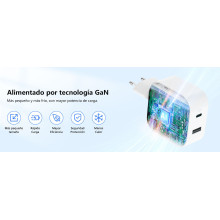 Cargador USB C 65W  2 puertos PD 3.0 con cable 1 m.
