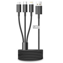 Cargador 3 en 1 nylon 1.2M con lightning, tipo CY micro USB