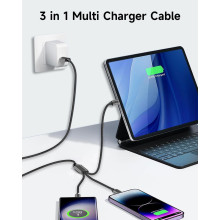 Cargador 3 en 1 nylon 1.2M con lightning, tipo CY micro USB