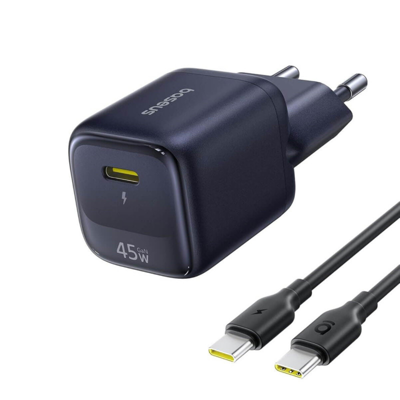 Cargador rápido USB C 45W GAN con cable 1 m.