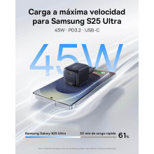 Cargador rápido USB C 45W GAN con cable 1 m.