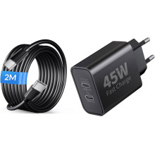 Cargador de carga rapida 45W 2 puertos USB C